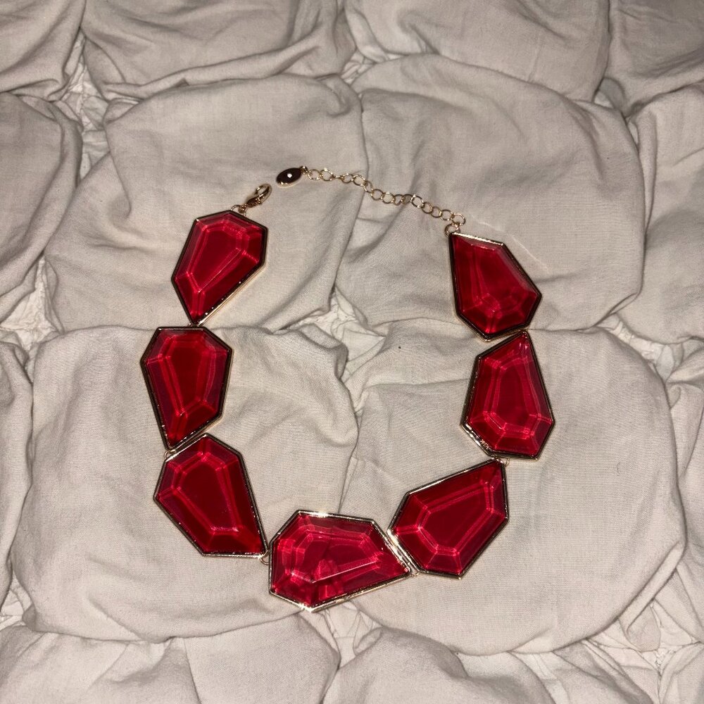 Free People Red Geometric Stone Bib Statement Necklace